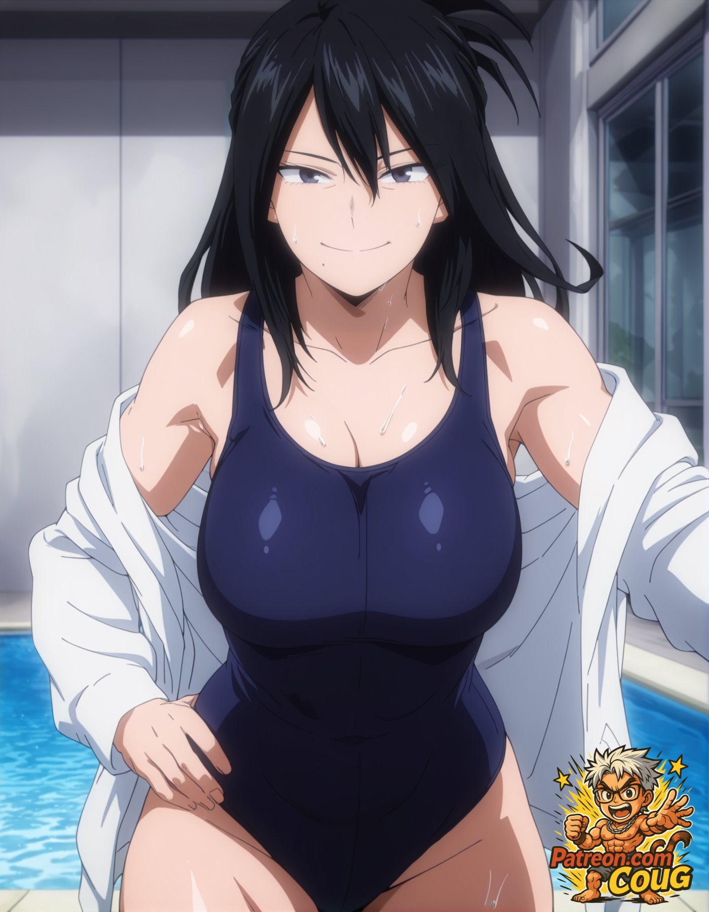 ai assisted, ai generated, boku no hero academia, coug, female, female only, gilf, grandmother, my hero academia, nana shimura, stable diffusion, swimsuit