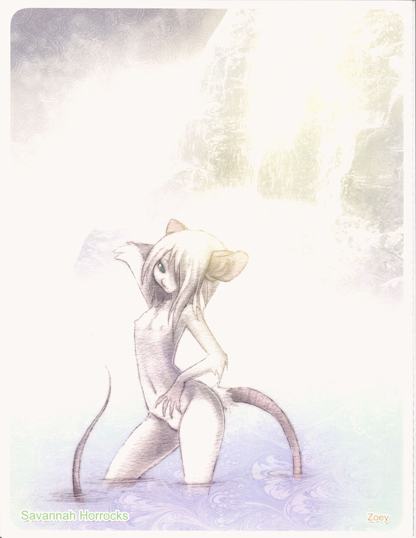 1girls anthro beast_world female grey_fur miu nude pussy rat rodent waterfall