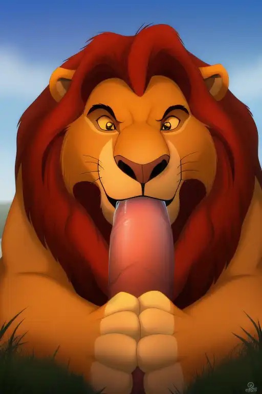 ai_generated big_cock big_paws big_penis blowjob blue_sky brown_eyes brown_nose disney fellatio feral feral_male feral_on_human grass human human_penis humanoid_genitalia humanoid_penis hungry_mouth licking licking_penis lion looking_at_penis looking_at_viewer looking_down male male_focus male_human/female_feral male_on_feral mane mane_hair mouth_full_of_cock mufasa penis penis_in_mouth penis_lick pink_penis red_hair the_lion_king viewer_perspective whiskers yellow_fur yellow_sclera zoophilia