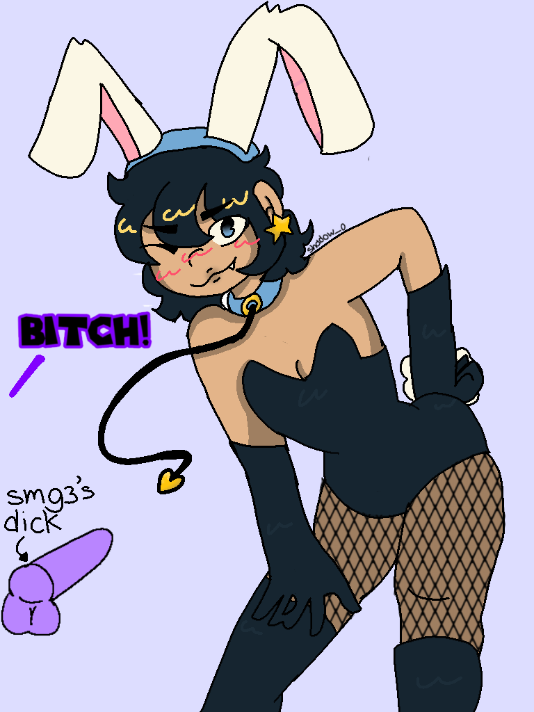 2boys black_hair blue_eyes blush dick gay rabbit_costume seductive smg3 smg4 smg4_(character) smile