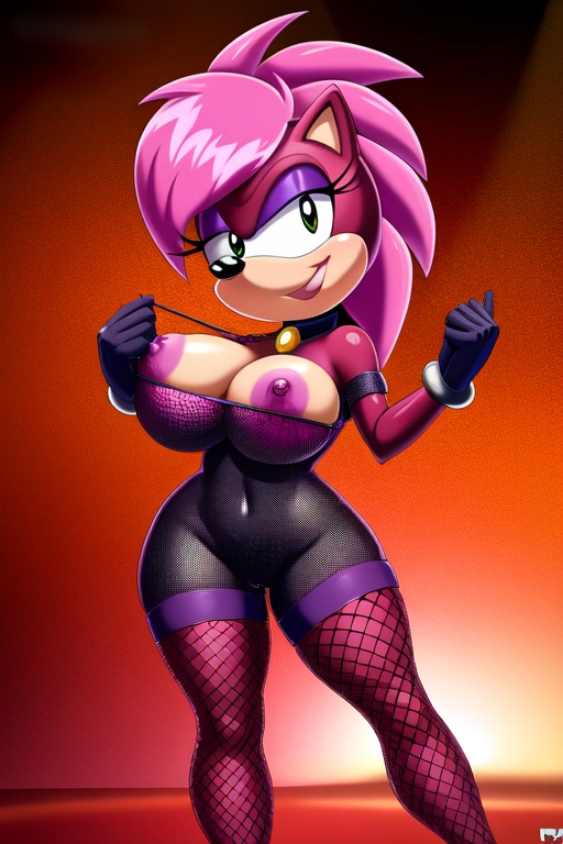 ai_generated ass breasts fishnets hips magenta_fur nippels oiled pink_hair sega shiny_skin sonia_the_hedgehog sonic_(series) sonic_the_hedgehog_(series) sonic_underground tagme two_tone_body undressing