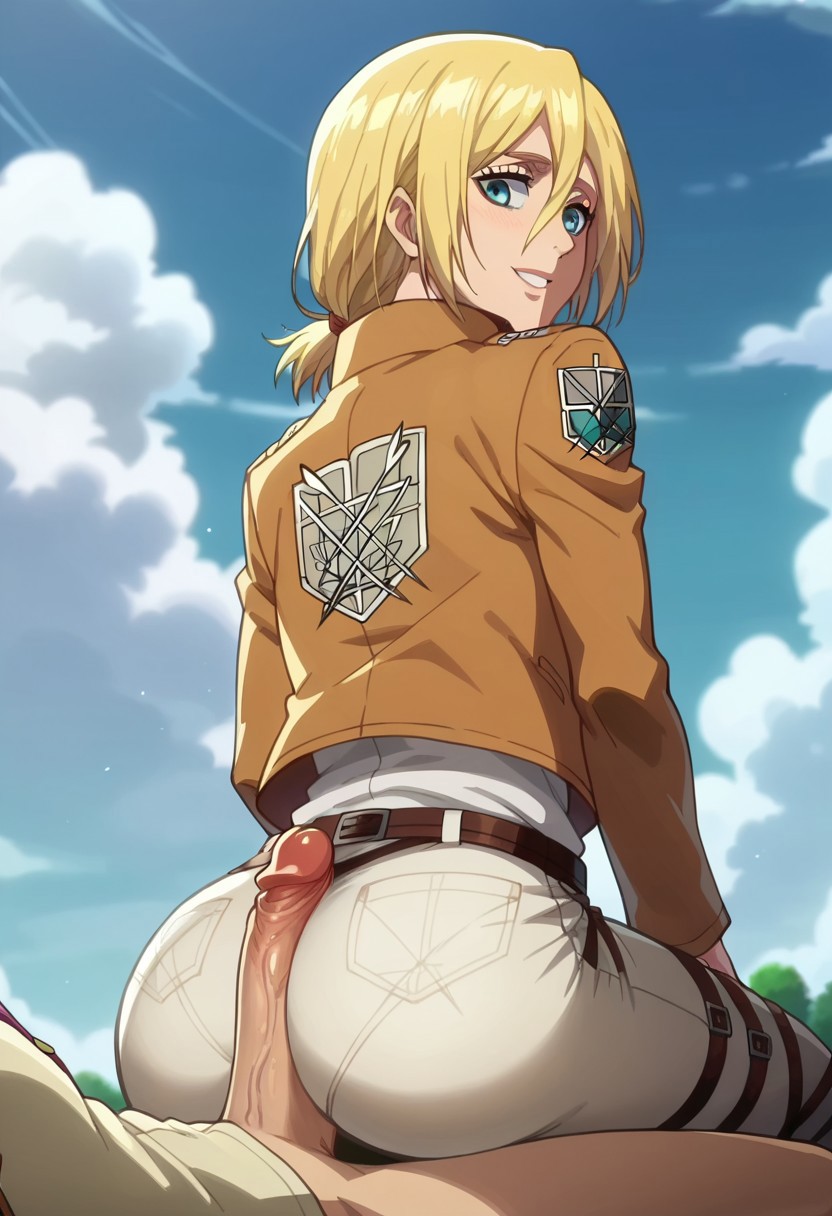 1boy 1girls ai_generated ass attack_on_titan blonde_hair blue_eyes butt christa_lenz civitai cute dat_ass female historia_reiss petite shingeki_no_kyojin slim tagme teenager