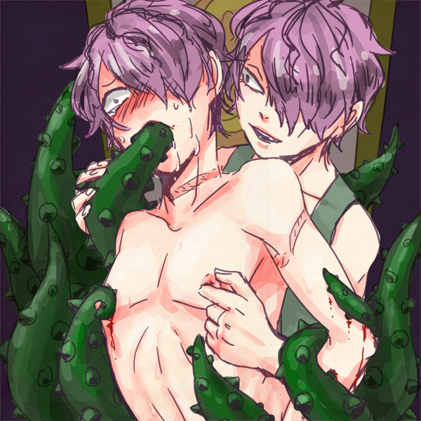 2boys beige_skin blood blush bondage clothed_male_nude_male color doppelganger forced_yaoi garry_(ib) hair_over_one_eyes ib male male_only malesub nipples open_mouth oral picture plant purple_hair rape selfcest short_hair spikes sucking sweat tear tentacle tentacle_on_male tentacles_on_male unknown_artist video_game yaoi