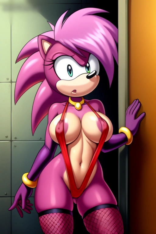 ai_generated ass breasts breasts hips magenta_fur nippels oiled pink_hair sega shiny_skin sonia_the_hedgehog sonic_(series) sonic_the_hedgehog_(series) sonic_underground tagme two_tone_body