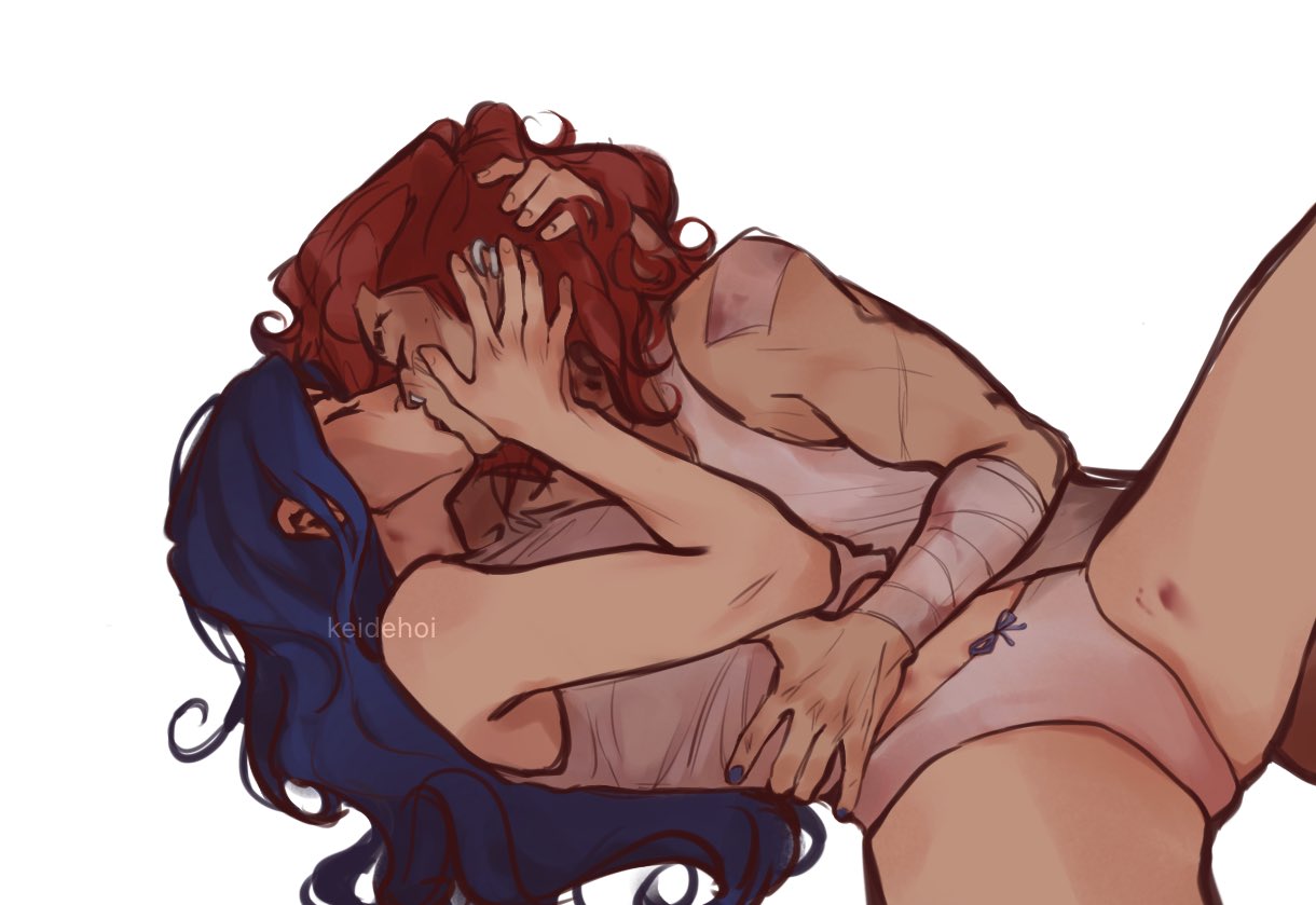 2girls, arcane, arcane caitlyn, arcane vi, bandage, bandages, biceps, blue hair, blue nail polish, blue nails, bow panties, caitlyn (league of legends), caitlyn kiramman, ear piercing, earrings, eyes closed, female, female only, female/female, hand around waist, hand in hair, hand on cheek, hands behind head, hickey, hickey marks, hickeys, hickeys on neck, hickeys on thighs, hickies, intimate, keidehoi, kissing, league of legends, lesbian, lesbian kiss, light skin, light-skinned female, making out, muscular, muscular arms, muscular female, nose piercing, nose ring, painted fingernails, painted nails, panties, pink hair, pink nail polish, pink nails, scar, scars, tank top, tattoo, tattoos, thick thighs, vi, vi (league of legends), waist grab, yuri