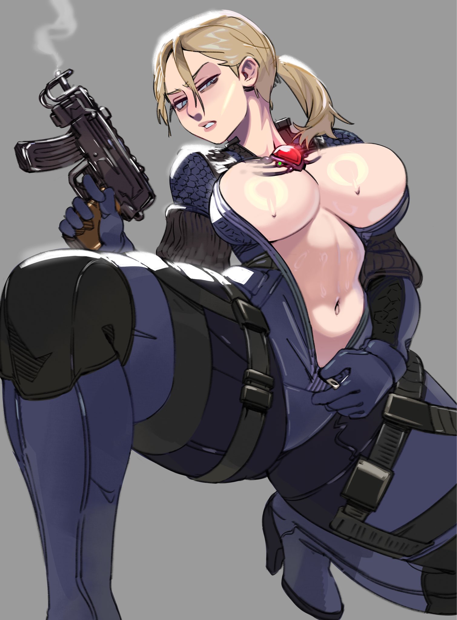1girls, 2026, alluring, big breasts, blonde, blonde female, blonde hair, bodysuit, bojinko, bojinkoo, breasts, bursting breasts, capcom, color, colored, commission, commission art, curvaceous, curvaceous body, curvaceous female, curvaceous figure, curvaceous hips, curvy, curvy body, curvy female, curvy figure, curvy hips, enticing, female, gun, hips, huge breasts, hyperbithero, jill valentine, jill valentine (blonde), jill valentine bodysuit, large breasts, light-skin, light-skinned female, massive breasts, open bodysuit, open clothes, p30, pinup, ponytail, resident evil, resident evil 5, seducing, seductive, seductive look, seductive pose, shiny, shiny breasts, shiny skin, skin tight, sweat, sweatdrop, sweating, sweaty, sweaty breasts, teasing, temptation, tempting, thick, thick breasts, thick hips, thick thighs, tight clothes, tight clothing, unzipped, unzipped bodysuit, unzipping, unzipping bodysuit, voluptuous, voluptuous female, weapon, wide hips, zipper, zipper down, zipper pull tab