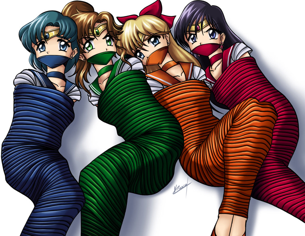 4girls ami_mizuno artist_request bishoujo_senshi_sailor_moon blonde_hair blue_eyes blue_hair bondage brown_hair choker earrings female female_only femsub gag gagged green_eyes human jewelry karosu-maker makoto_kino minako_aino moon multiple_females multiple_girls multiple_subs mummification over_the_mouth_gag purple_hair rei_hino sailor_jupiter sailor_mars sailor_mercury sailor_venus smooth_skin