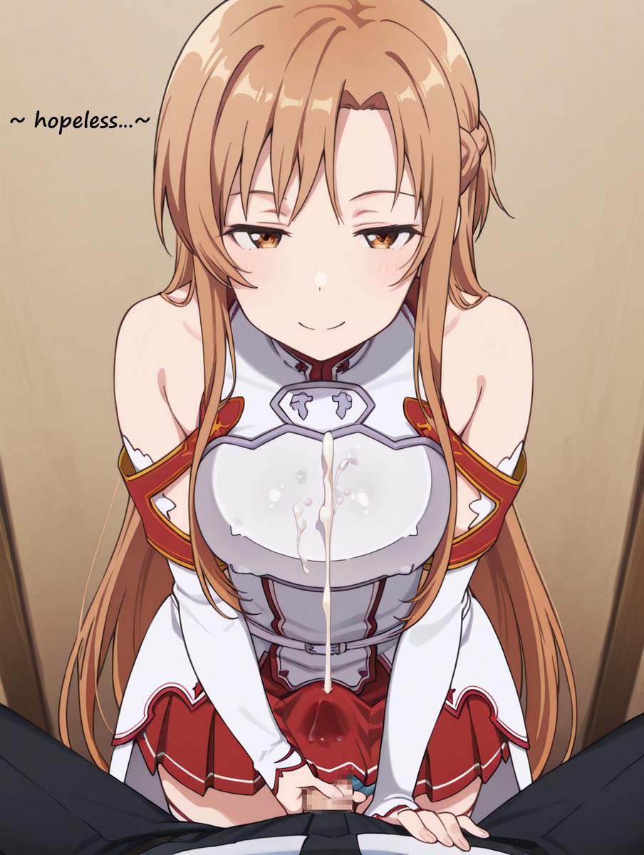 ai generated, cheating, cheating (relationship), cheating girlfriend, cheating wife, clothed, clothed sex, cuckold, cuckold pov, cuckolding, cum, cum on breasts, cum on clothes, cum through, cum through clothes, cum through clothing, cum through skirt, cumshot, female, femdom, handjob, handjob under clothes, netorare, netorase, ntr, premature ejaculation, premature ejaculation shaming, sword art online, tagme, yuuki asuna