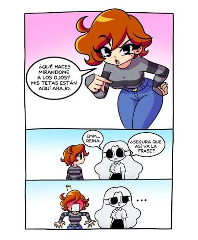 breasts, comic, female, female only, funny, meme, nancysauria (character), orange hair, spanish text, white hair, xiaro, youtube, youtube hispanic, yuri