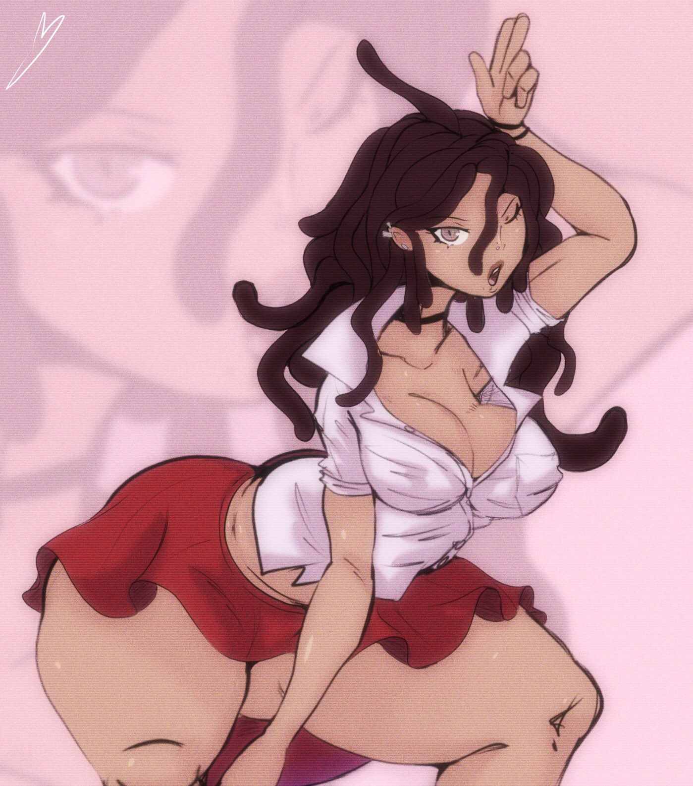 beauty mark, danganronpa, danganronpa 2: goodbye despair, dark skinned female, dreadlocks, giygal, owari akane, wink