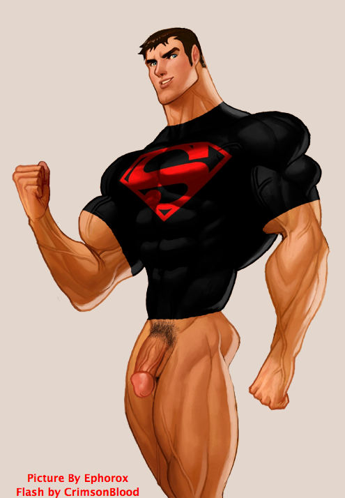 biceps big_penis bodybuilder clothing conner_kent crimsonblood dc dc_comics ephorox flexing hair kon-el male male_only muscles penis puberty pubic_hair shirt solo superboy superman_(series) young_justice