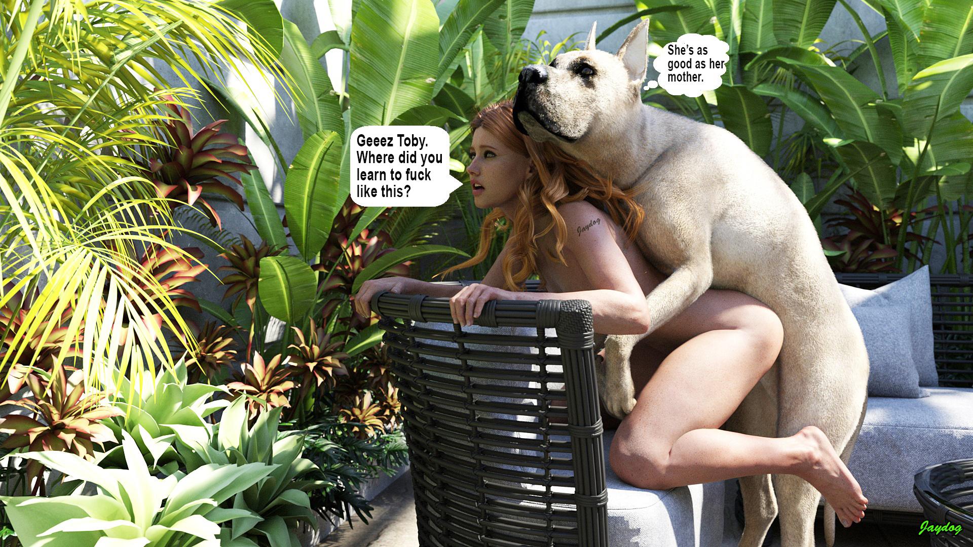 3d, ambiguous penetration, blonde hair, canine, canine on human, daughter, doggy style, domestic dog, feet, female, female on feral, femsub, feral, feral dominating human, feral on female, feral on human, feral penetrating, feral penetrating human, human, human female, human on feral, human penetrated, interspecies, jaydog, outside, pale skin, pale-skinned female, small breasts, submissive human, teenager, text, thighs, zoophilia
