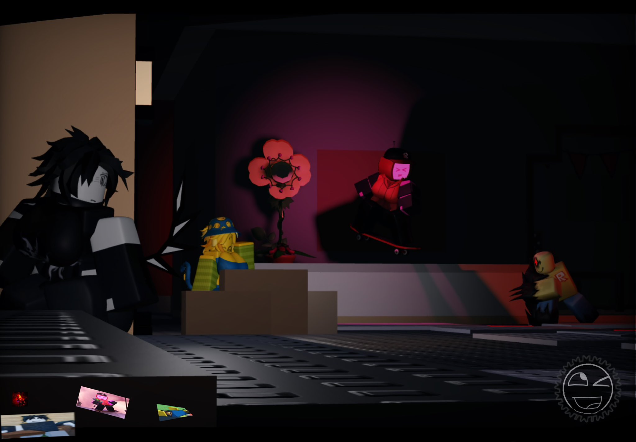 1boy, 3d, 3girls, breasts, cleavage, clothed, forsaken (roblox), john doe (forsaken), john doe (roblox), noob, noob (forsaken), noob (roblox), reference image, roblox, roblox game, robloxian, tagme, tbbfanatic, two time, veeronica