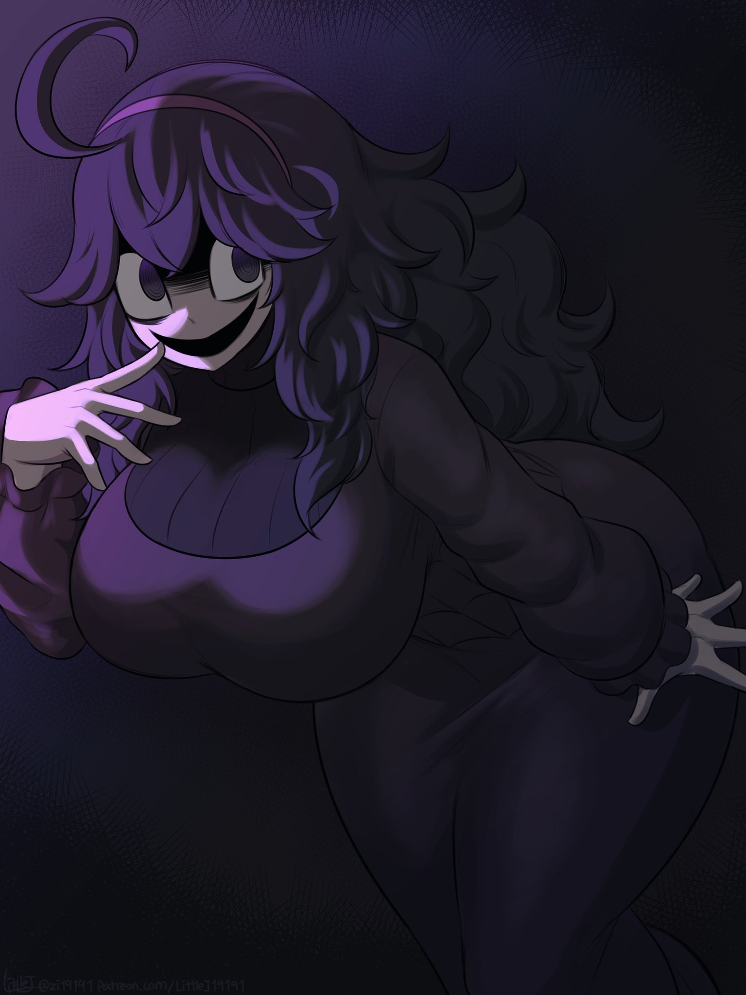 big breasts, breedable hips, clothed, clothed female, creepy smile, hex maniac, hips, hips wider than shoulders, littlej (zi19191), pokemon, thick, thick thighs