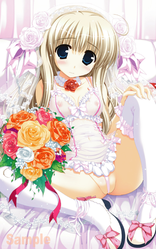 bouquet bridal_veil daikanyama_sumire flower oshiki_hitoshi suzunone_seven thighhighs wedding_dress