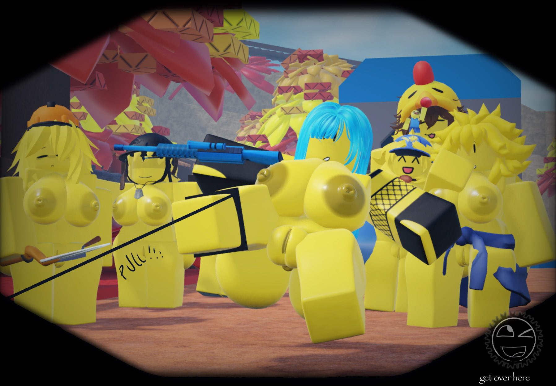3d, 6girls, anus, areolae, baller battler (the battle bricks), battler (the battle bricks), being pulled, breasts, builder battler (the battle bricks), drafted battler (the battle bricks), grappler (the battle bricks), nipples, nude, offscreen character, outdoors, pussy, roblox, roblox game, robloxian, rocket battler (the battle bricks), rule 63, sniper battler (the battle bricks), sword battler (the battle bricks), tagme, tbbfanatic, the battle bricks, thighs, titan battler (the battle bricks), tumore
