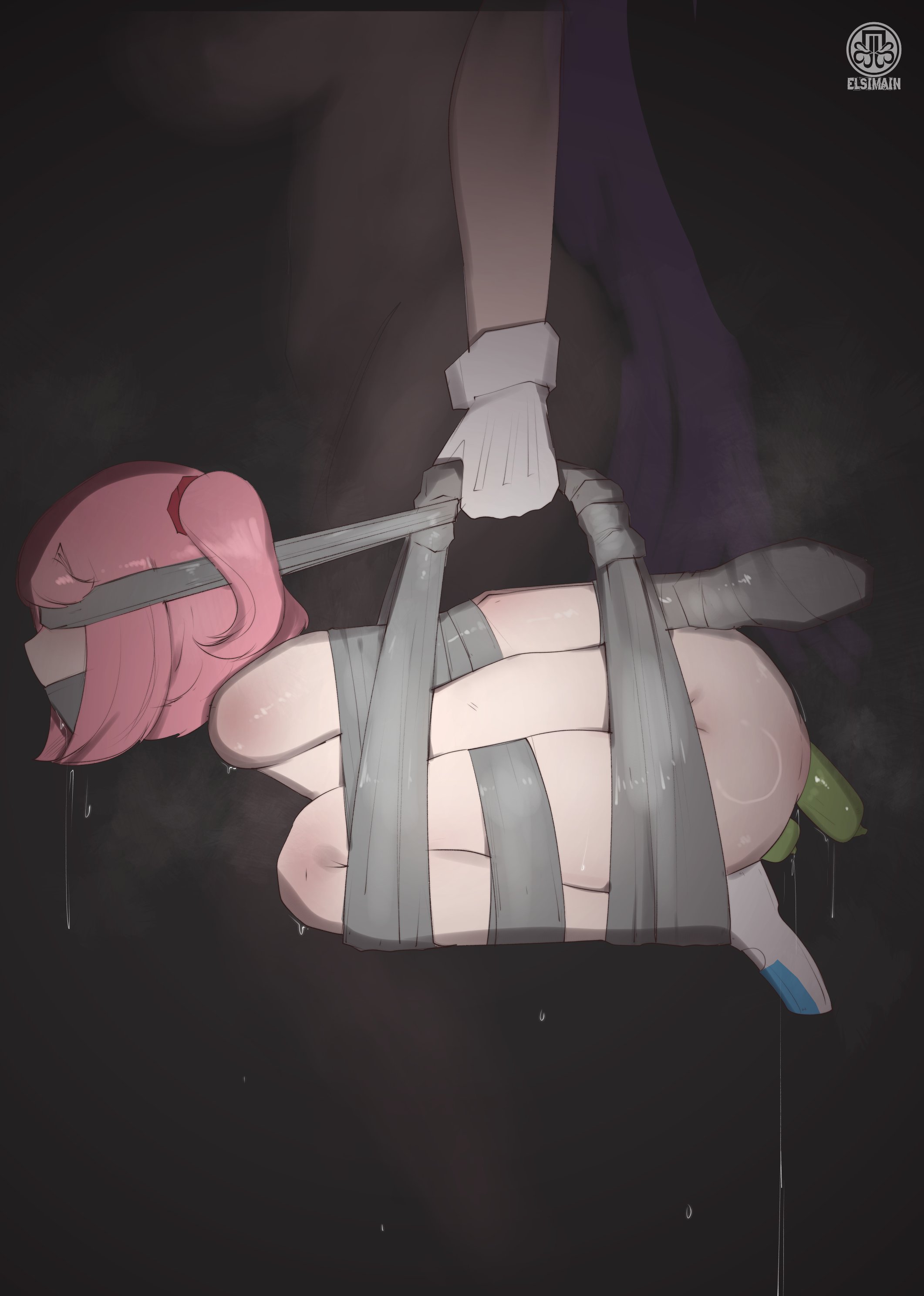 2026, 2d, 2girls, absurd res, absurdres, anal, anal insertion, anal juice, anal object insertion, anal penetration, artist name, bdsm, bdsm gear, big breasts, blindfold, bondage, bondage gear, bound, bound ankles, bound arms, bound hands, bound legs, bound wrists, breasts, completely nude, completely nude female, cucumber, cucumber in ass, cucumber in pussy, doki doki literature club, dominant, dominant female, domination, drool, drool string, drooling, elsimain, female, female only, femdom, femsub, food, food fetish, food insertion, food penetration, full body, gag, gagged female, hi res, highres, large breasts, light skin, light-skinned female, long hair, naked, naked female, natsuki (doki doki literature club), nude, nude female, nudity, pigtails, pink hair, purple hair, pussy, pussy juice, pussy juice drip, pussy juice string, restaurant, restrained, restrained arms, restrained wrists, restraints, saliva, saliva drip, saliva string, short hair, side view, small breasts, steam, steaming body, straight hair, submissive, submissive female, tape, tape bondage, tape gag, taped hands, taped legs, taped mouth, tied hair, twintails, unable to escape, unable to move, unable to speak, vagina, vaginal, vaginal insertion, vaginal object insertion, vaginal penetration, very long hair, watermark, wet, wet pussy, yuri, yuri (doki doki literature club)