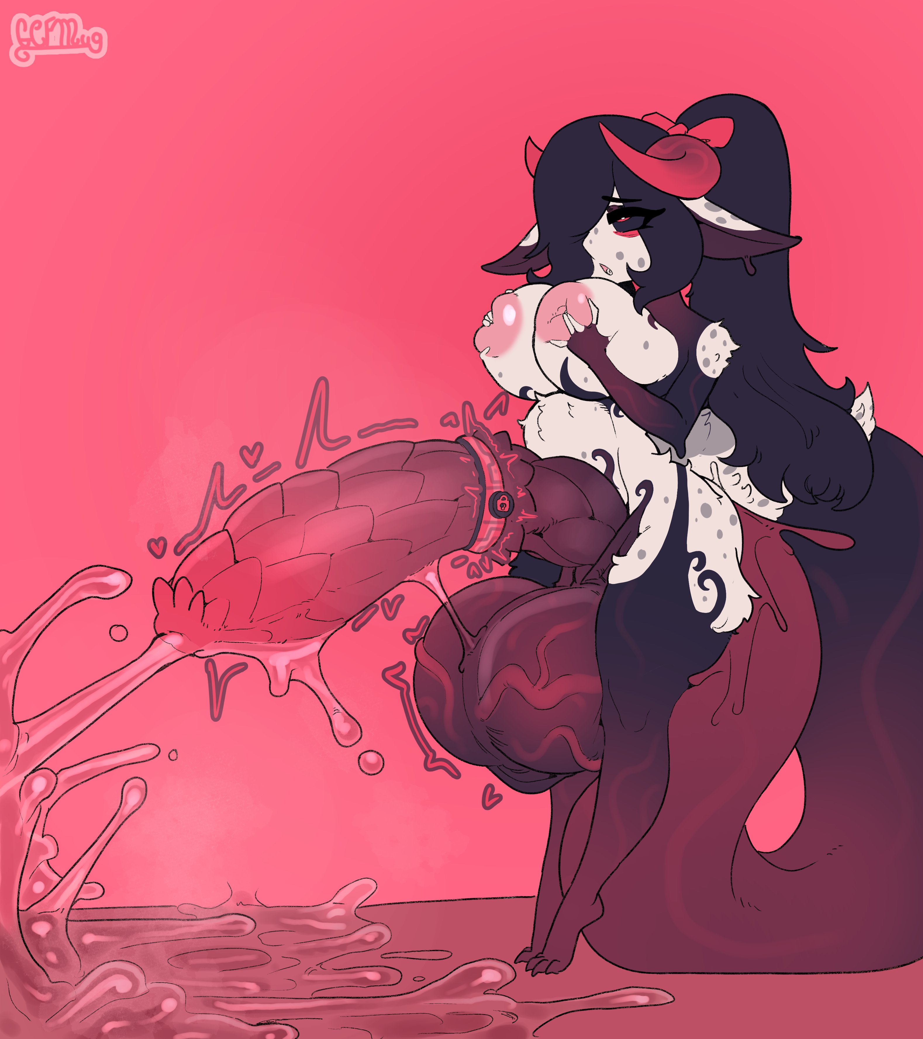 chastity device, excessive precum, fondling breast, futa, gcfmug, melt (peenuspeepl)