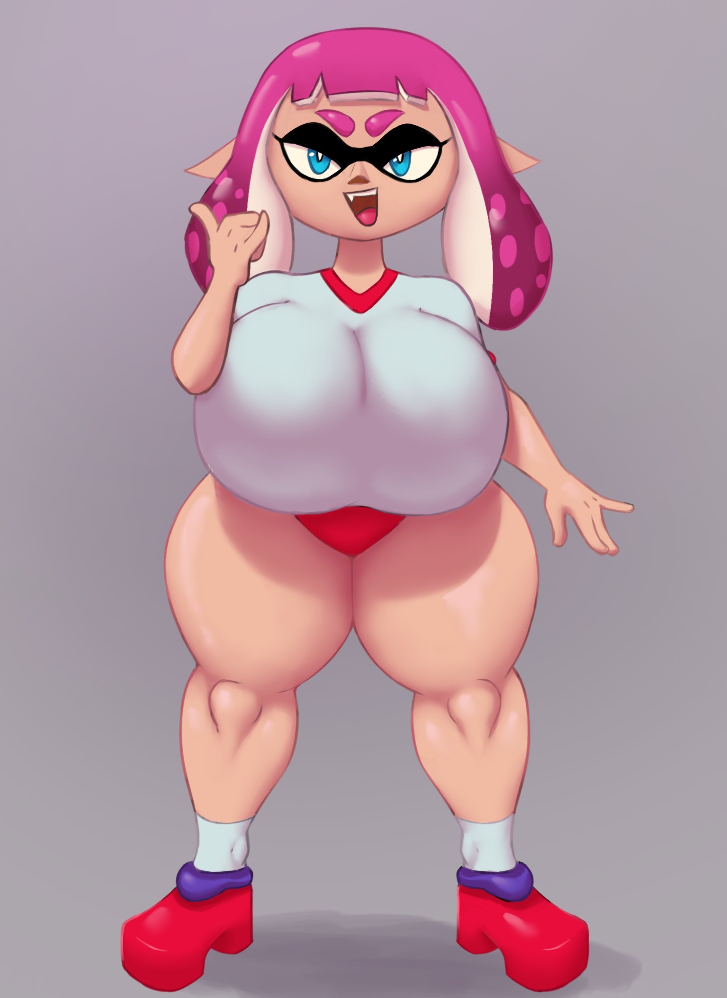 clothed female female_only huge_ass huge_breasts inkling inkling_girl linlin_(shannon_rat) nintendo oc revealing_clothes shannon_rat sideass splatoon teasing