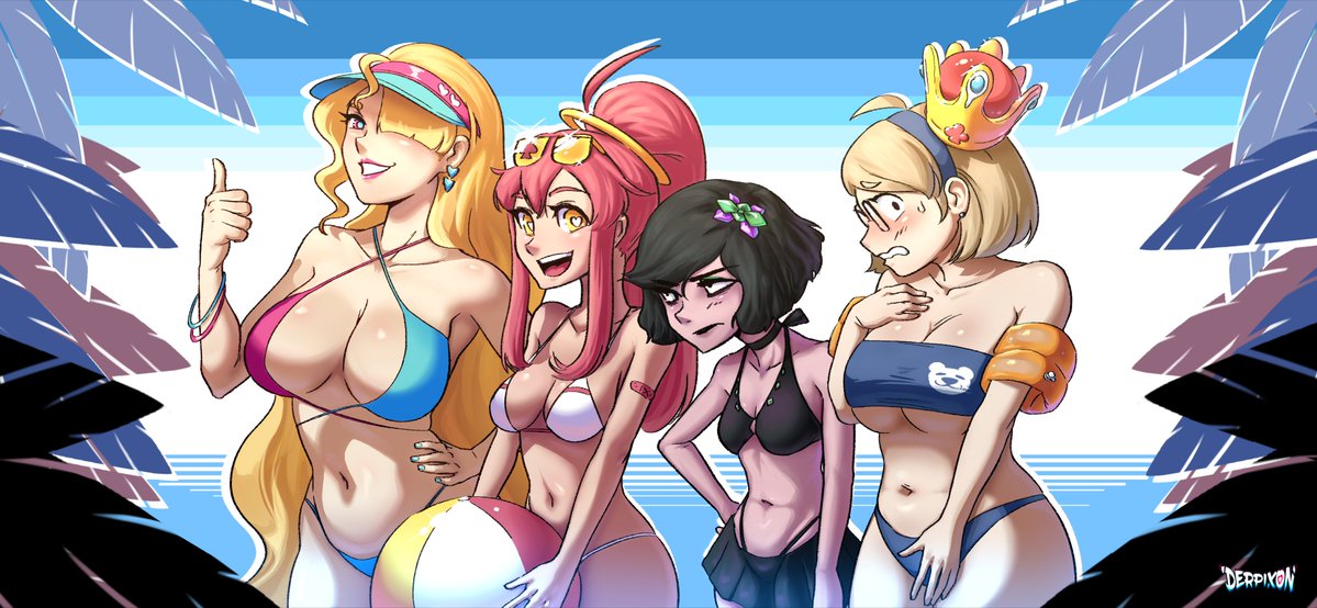 embarrassed fiona_(derpixon) mari_(derpixon) skimpy_bikini skimpy_clothes stuffy_bunny sunny_(derpixon) swimsuit valentine_(derpixon)