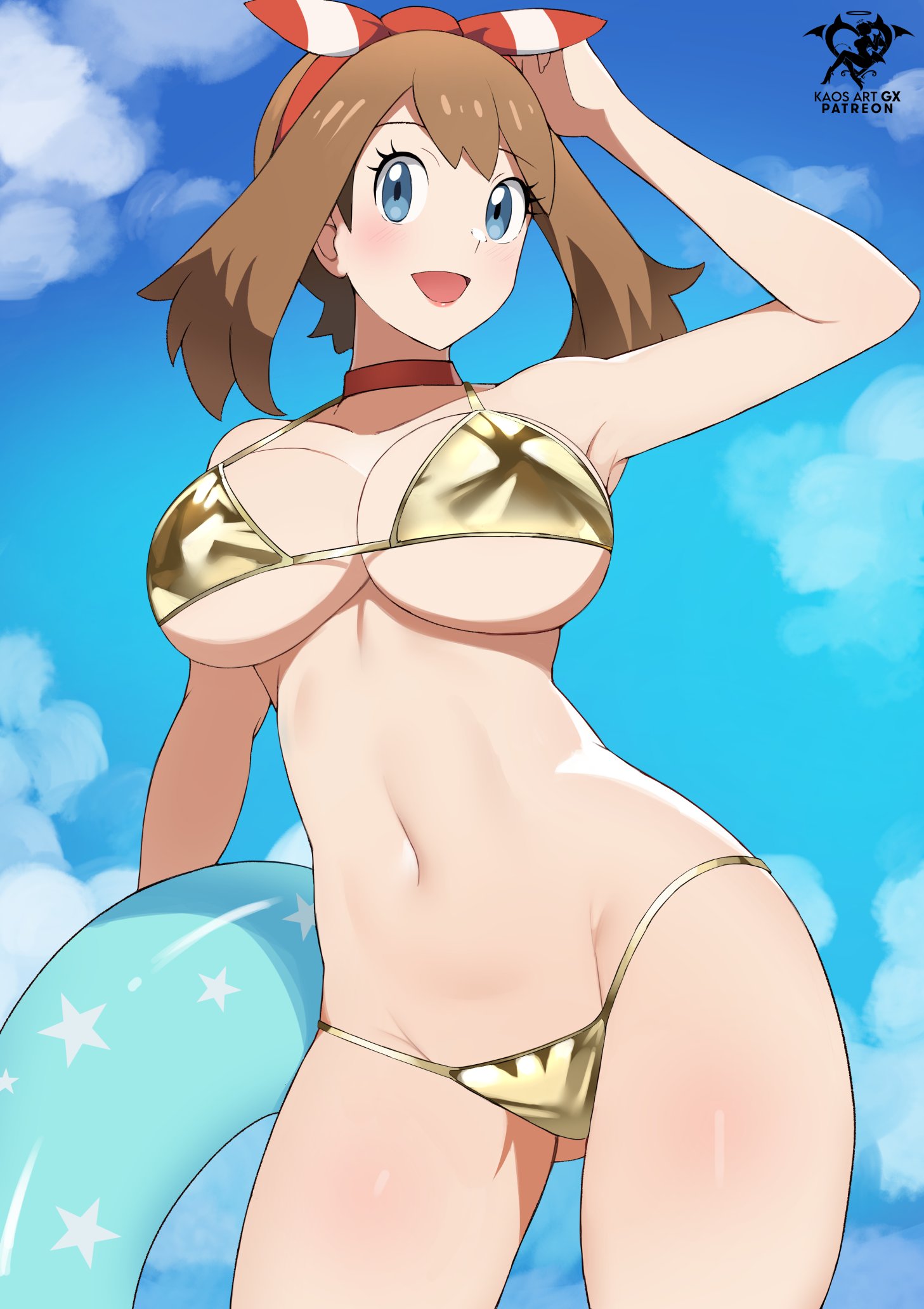 bikini, female, gold bikini, kaos art, may (pokemon oras), may (pokemon), pokemon, pokemon oras