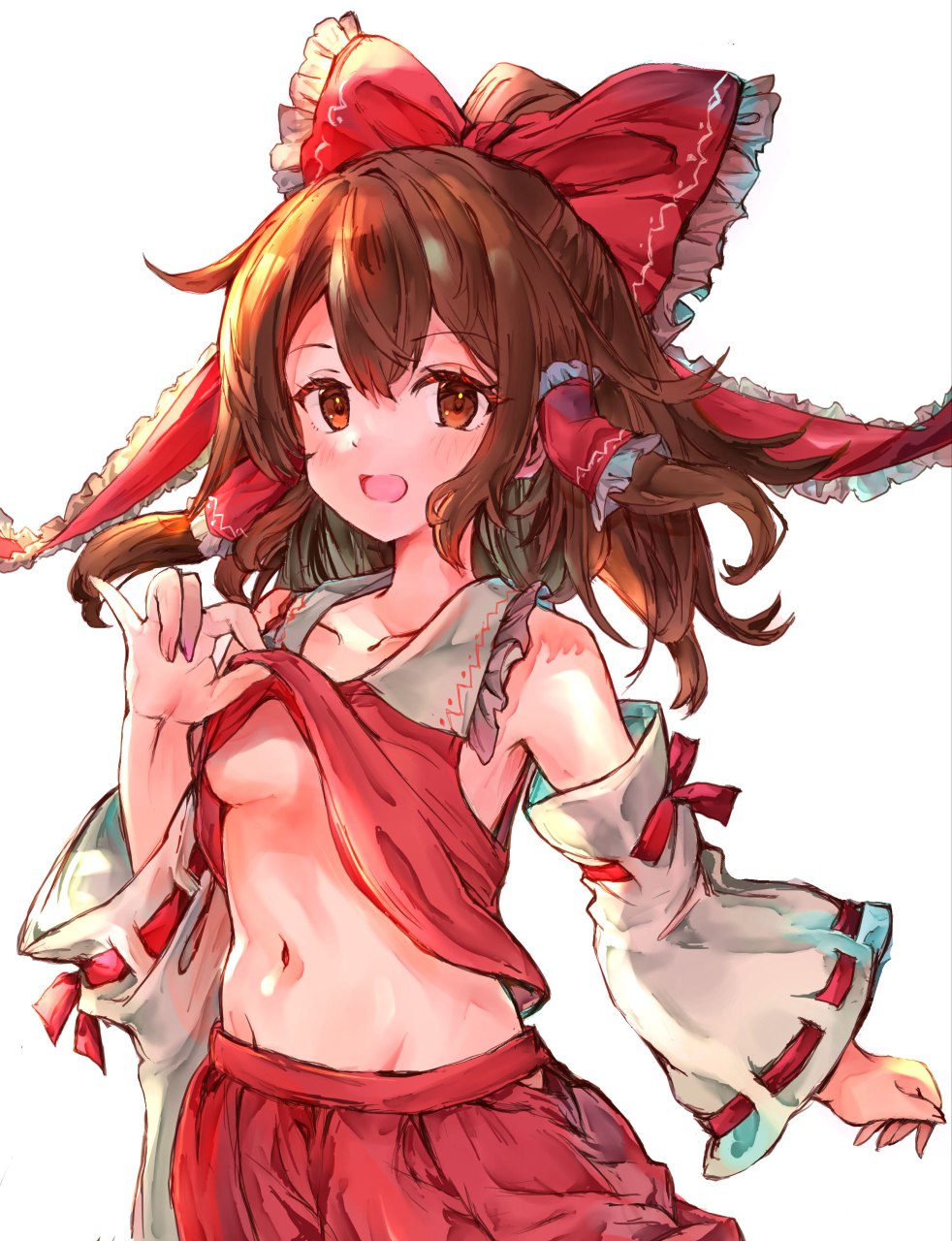 1female 1girls breasts brown_eyes brown_hair clothed clothing female female female_only hakurei_reimu happy happy_face ikazuchi_akira light-skinned light-skinned_female light_skin reimu_hakurei small_breasts small_tits touhou touhou_project video_game video_game_character video_games