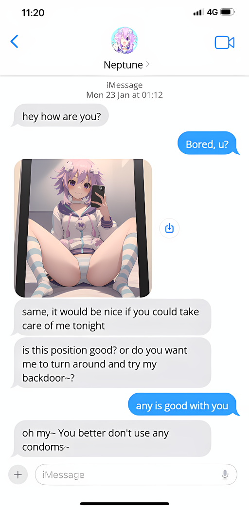 1girls 2024 ai_generated asking_for_it blush blush chat chat_box closed_mouth dialogue dialogue_box english english_text female female_focus hair_ornament image legs legs_apart legs_spread message neptune_(neptunia) neptunia_(series) open_eyes panties phone pink_hair screenshot selfie selfie_pose short_hair smile spread_legs stable_diffusion striped_panties striped_socks suggestive suggestive_pose suggestive_posing text thighs