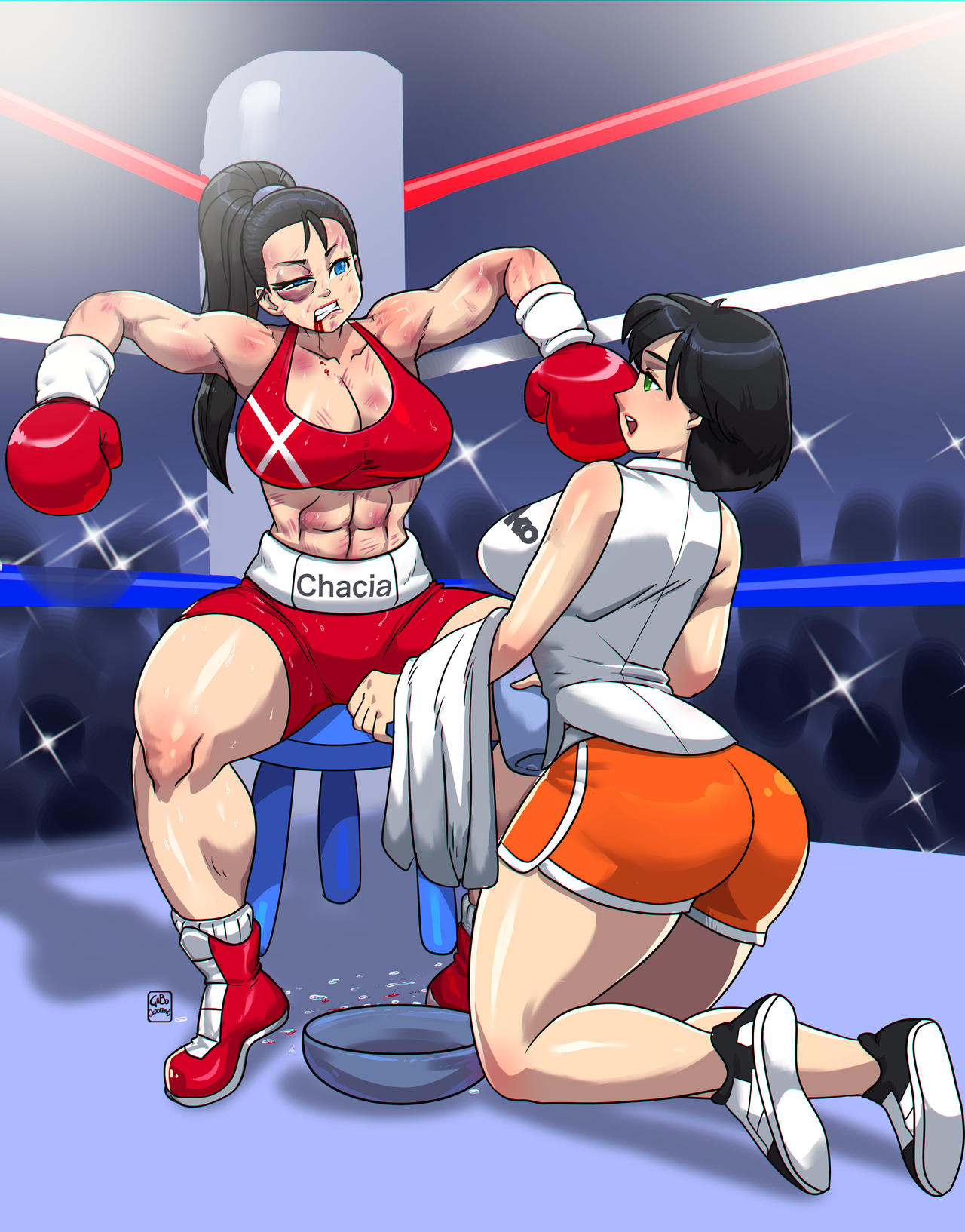 2girls abs ass athletic athletic_female big_ass big_breasts big_butt boxing boxing_gloves boxing_ring breasts bust busty butt chest cleavage curvaceous curvy curvy_figure digital_media_(artwork) female female_focus fighting_ring fit fit_female gabocaricaturas gloves hips hourglass_figure huge_ass huge_breasts human large_ass large_breasts legs light-skinned_female light_skin mature mature_female midriff multiple_girls original original_character original_characters red_boxing_gloves red_gloves red_shorts red_sports_bra shorts slim_waist sports_bra thick thick_hips thick_legs thick_thighs thighs voluptuous waist wide_hips