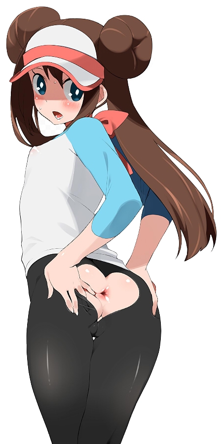 agemono anus ass ass_cutout blue_eyes blush brown_hair bulge cameltoe erect_nipples female female_only heart human long_hair looking_back nintendo nipples pants pantyhose pokemon pokemon_bw2 presenting pussy rosa_(pokemon) shirt short_hair solo source_request torn_clothes torn_pantyhose uncensored visor