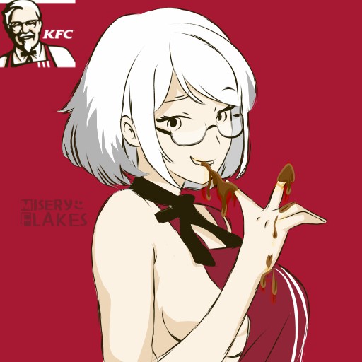 apron apron_only colonel_sanders fast_food fast_food_restaurant genderbent gravy kfc licking_finger logo logo_parody miseryflakes naked nude parody rule_63