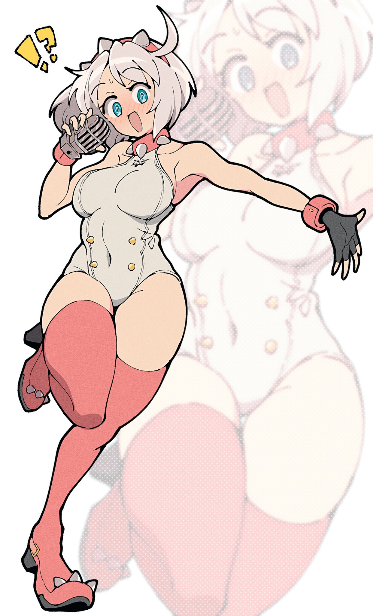 blue eyes, breasts, collar, elphelt valentine, female, guilty gear, guilty gear strive, itsuka neru, large breasts, leather, solo female, solo focus, tight clothing, variant set, white hair