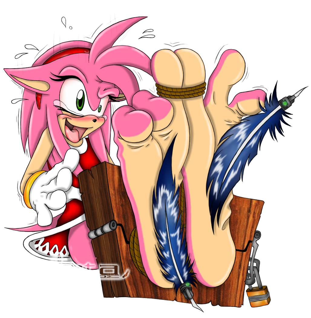 amy_rose anthro big_feet dazandanime feet female female_only fur hedgehog katadude long_feet solo sonic_(series) stocker tickle_torture tickling tickling_feet