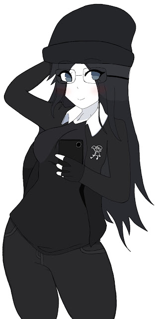 adult_female beanie_hat big_ass big_breasts black_hair blue_eyes blush counteriser glasses hand_on_head rogueordinary smiling_at_viewer white_skin youtuber