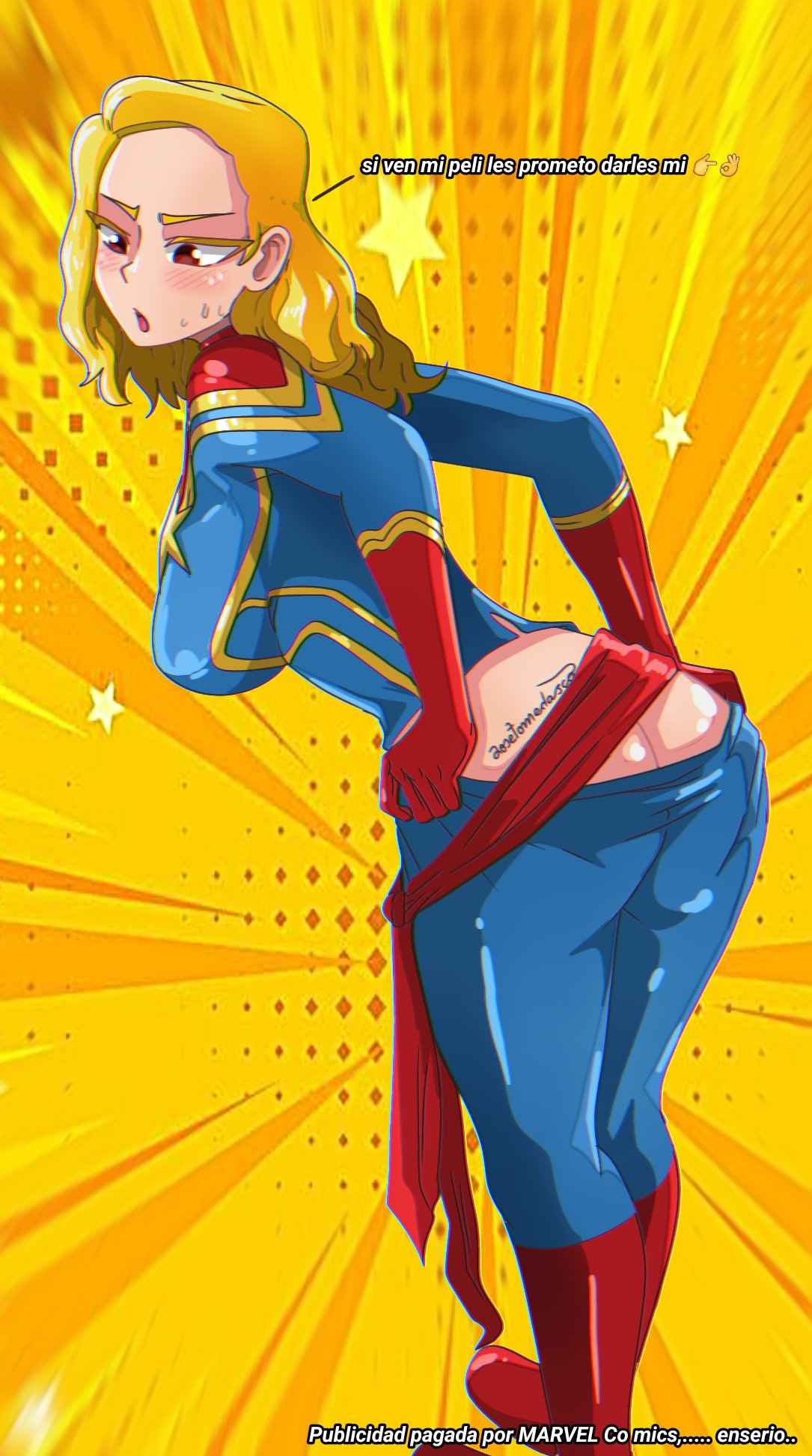 1girls ass ass_focus big_ass big_breasts big_butt blonde_hair captain_marvel captain_marvel_(movie) carol_danvers female female_only human human_only josetomedasco large_ass light-skinned_female light_skin marvel marvel_cinematic_universe sugestive_pose superheroine undressing