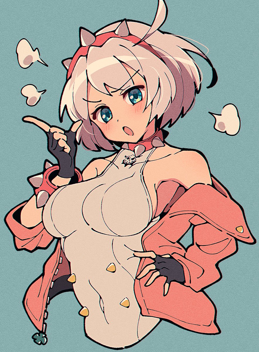 annoyed elphelt_valentine guilty_gear guilty_gear_strive itsuka_neru large_breasts leather scolding solo solo_female tight_clothing white_hair