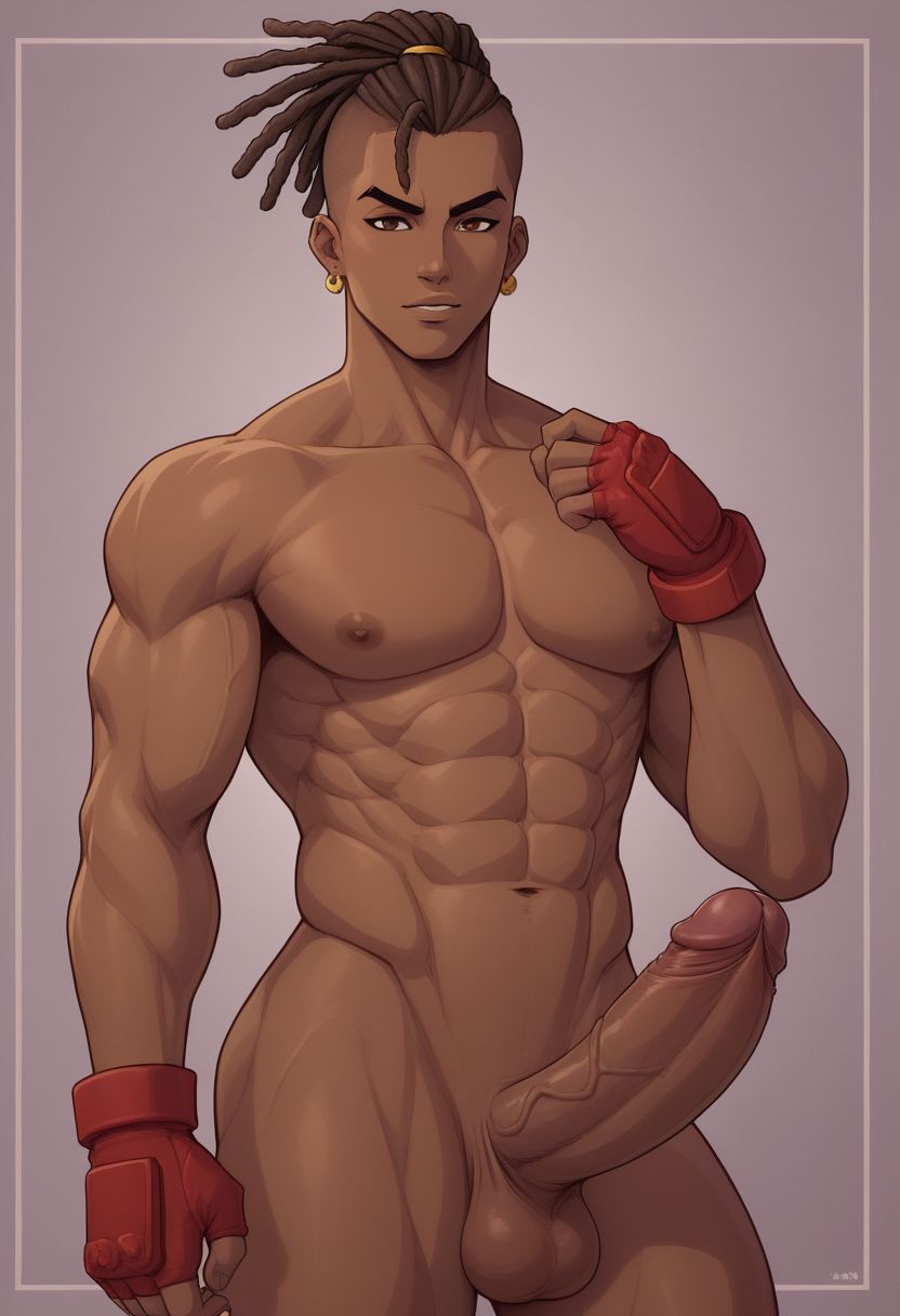 abs ai_generated balls bottomless brazilian brown_eyes brown_hair capcom dark-skinned_male dark_skin fingerless_gloves gloves huge_cock latina latino latino_male looking_at_viewer male male_focus male_only muscular muscular_male penis red_gloves sean_matsuda solo street_fighter street_fighter_6 street_fighter_iii street_fighter_iii:_3rd_strike street_fighter_iii_(series)