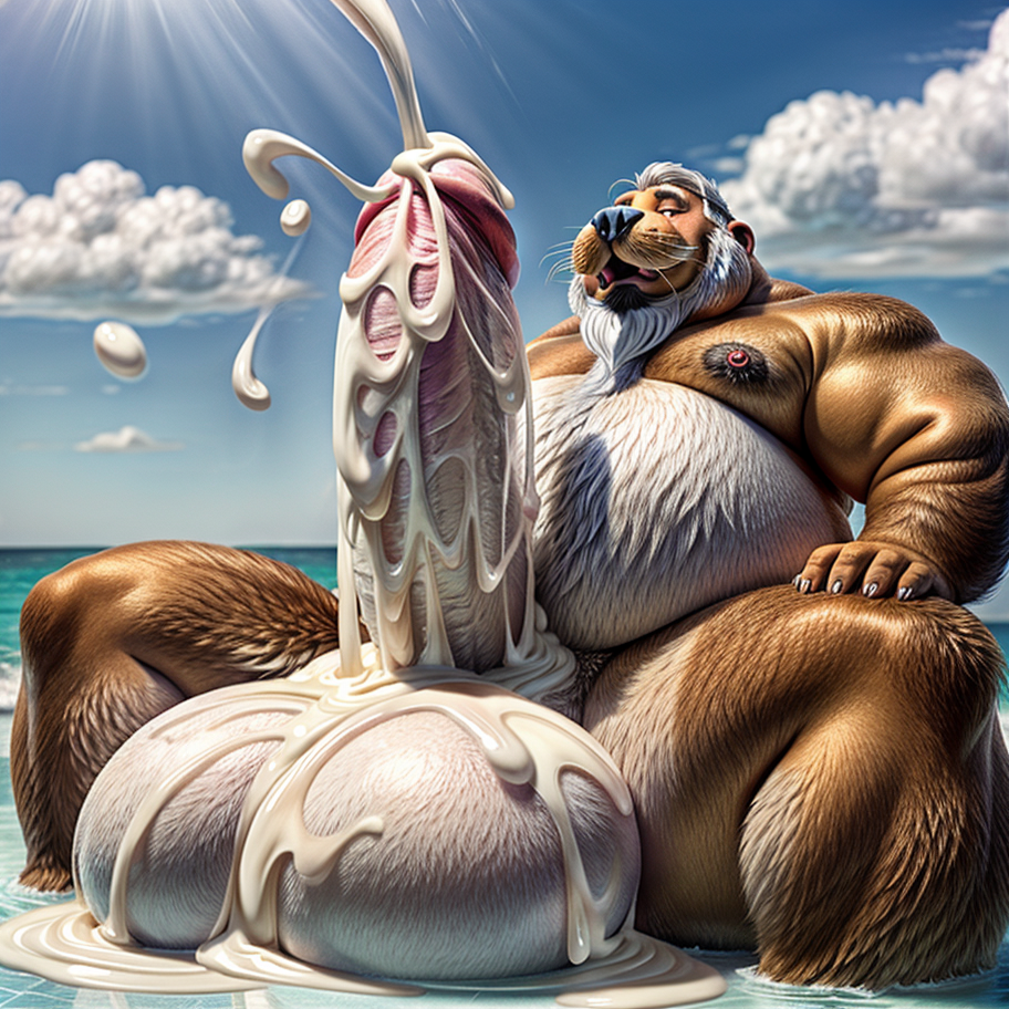 1boy ai_generated akumabearai anthro balls beach beard big_balls big_penis brown_fur clouds cum cum_explosion cum_on_balls cum_on_ground cum_on_penis cum_pool dilf enormous_testicles excessive_cum huge_balls huge_testicles hyper_balls hyper_cum hyper_penis looking_pleasured male male_only mammal mature_male ocean orgasm penis pinniped sea sitting sky stable_diffusion testicles walrus water white_beard white_fur white_hair