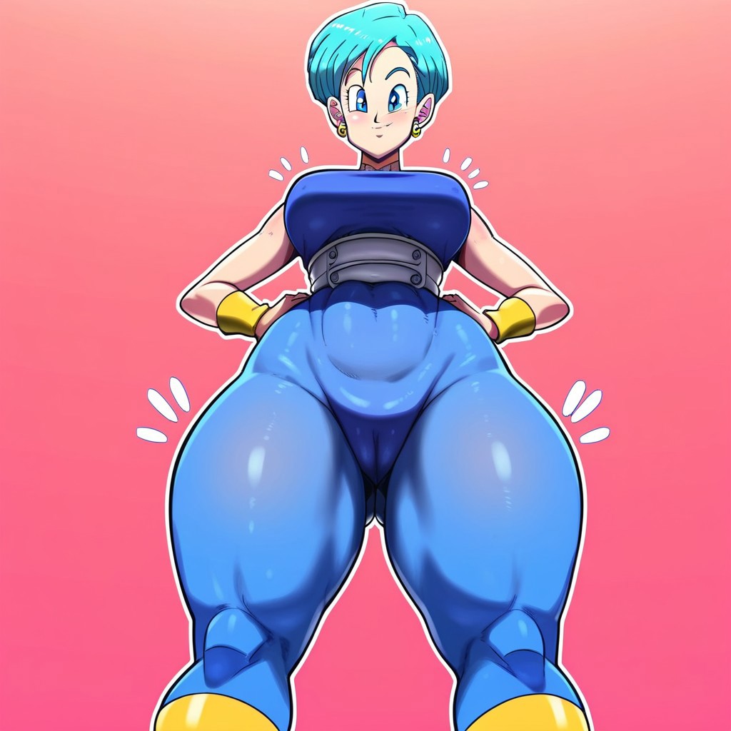 ai_generated big_breasts bulma_briefs cameltoe d-art_style dragon_ball repartz sweat thick_thighs tight_clothing tight_fit