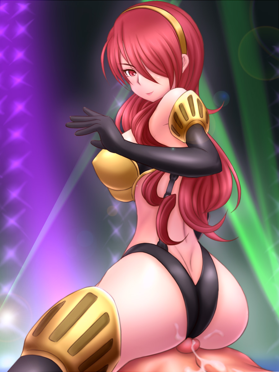 bare_shoulders cum high-cut_armor highres hiro_(hankakudouga) makoto_yuki mitsuru_kirijo mitsuru_kirijo_(sexy_armor) persona persona_3 persona_4:_the_ultimate_in_mayonaka_arena red_hair