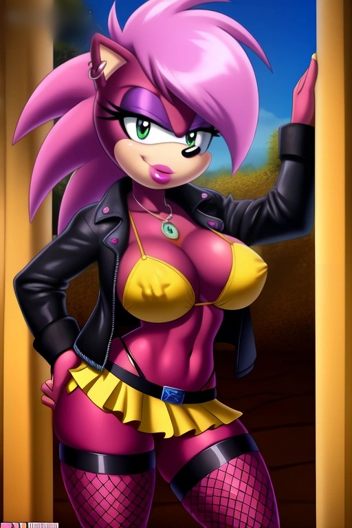 ai_generated ass breasts hips magenta_body oiled pink_hair seductive sonia_the_hedgehog sonic_(series) sonic_underground tagme thighs