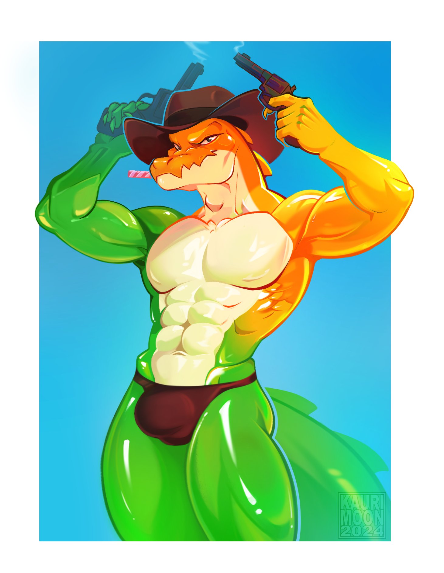 2024 abs anthro anthro_focus anthro_only anthro_solo bara barazoku big_bulge big_muscles bulge bulge_through_clothing candy crocodile crocodilian crocodylid digital_drawing_(artwork) digital_media_(artwork) fingerless_gloves gloves gummigoo_(the_amazing_digital_circus) gummy_(food) gummy_creature handkerchief hat headgear headwear kaurimoon living_candy living_food male male_anthro male_focus male_only muscle muscles muscular muscular_anthro muscular_male nipples pants pecs pectorals penis_outline scalie smile smiley_face smiling solo solo_anthro solo_focus solo_in_panel solo_male the_amazing_digital_circus weapon