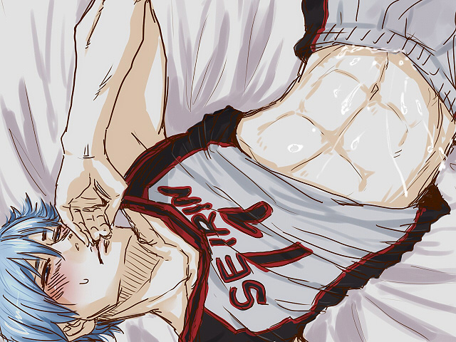 blue_eyes blue_hair blush cum cum_on_body cum_on_self cum_on_stomach cum_on_upper_body kuroko_no_basuke kuroko_tetsuya male male_only solo