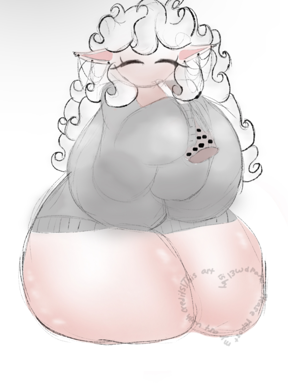 adorable big_breasts big_shirt boba_tea busty busty_female cute elf elf_ears elf_female elf_girl hoodie l3wdpanda piercings thick_ass thick_thighs