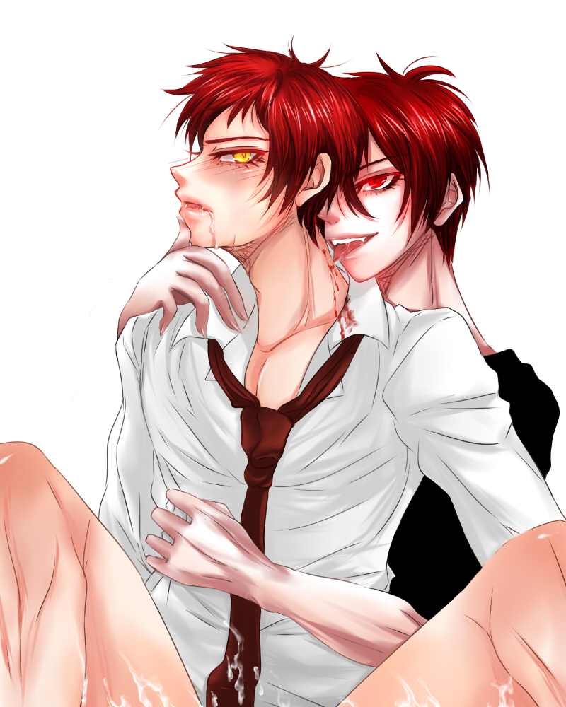 akashi_seijuurou anal bite_mark blood blush bottomless cum cum_on_body cum_on_lower_body cum_on_self forced from_behind kuroko_no_basuke red_eyes red_hair saliva seijuro_akashi selfcest yaoi yellow_eyes