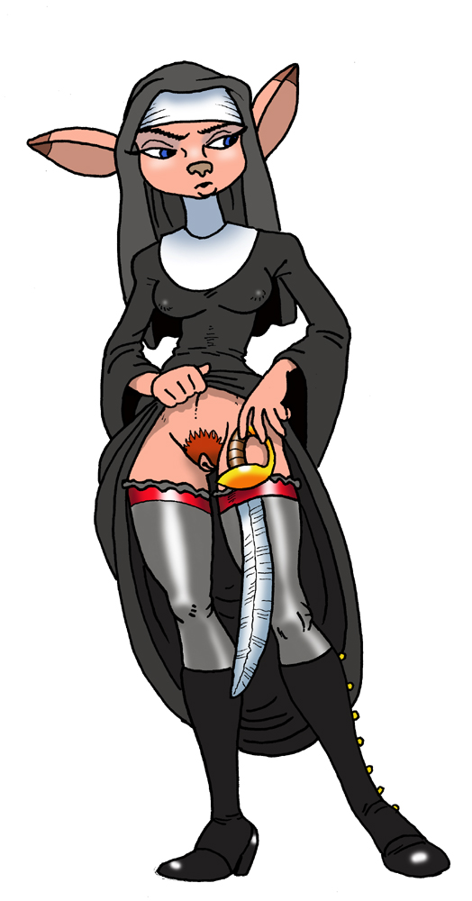 anthro captain_amelia dennis_clark disney medium_breasts nun nun's_habit pubic_hair pussy sword tagme treasure_planet unshaved_pussy vulva