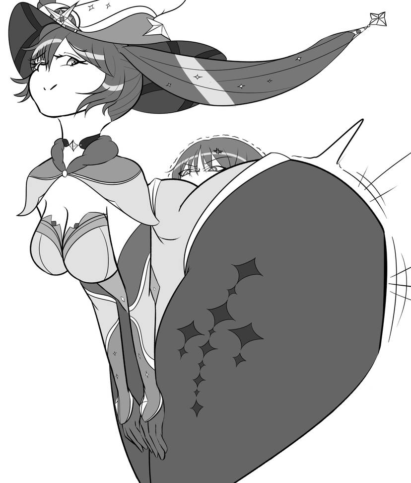 ass, big ass, braided hair, face in ass, facesitting, genshin impact, hyper ass, looking at partner, looking back, mona (genshin impact), thick thighs, thighs