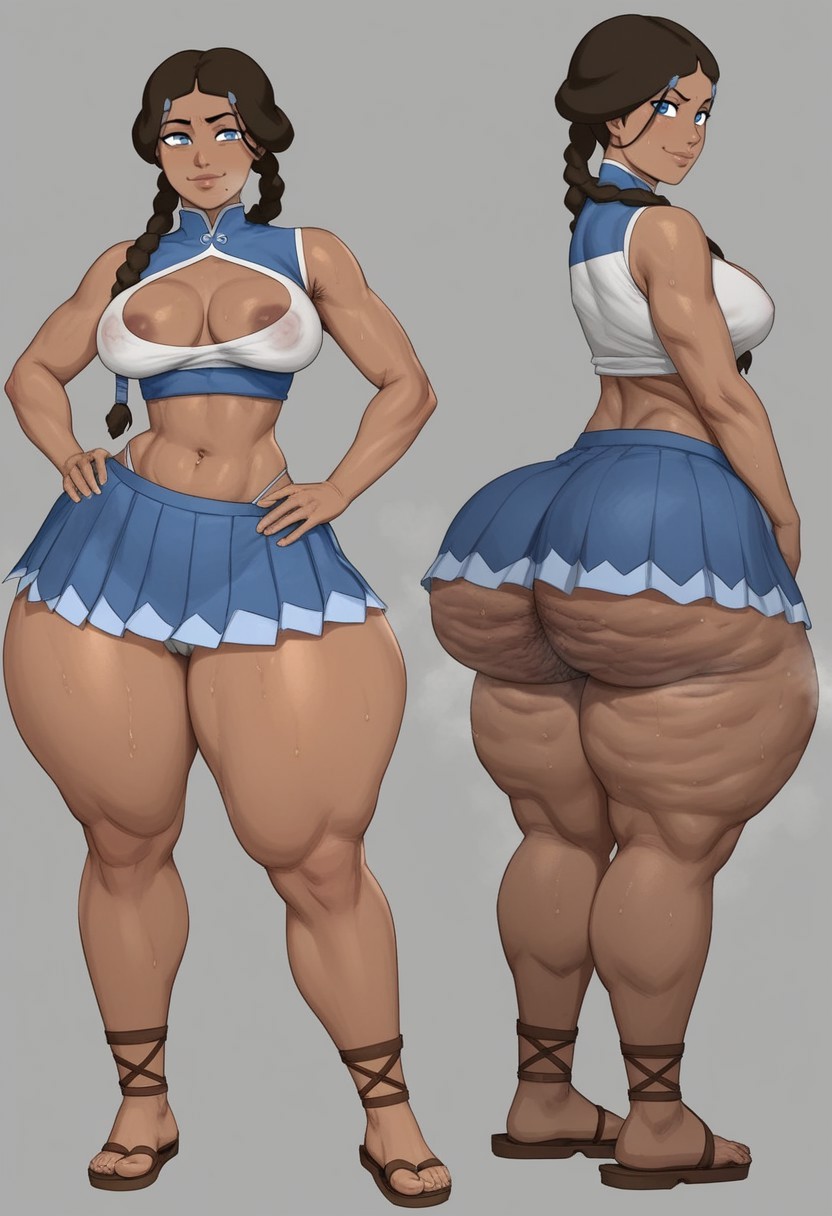 1girls, ai generated, areolae, ass, avatar the last airbender, big ass, blue eyes, bottom heavy, breasts, brown hair, bubble ass, bubble butt, cellulite, curvaceous, curvy, curvy figure, dark-skinned female, fat ass, feet, female, female only, flip flops, katara, oiled, oiled skin, skirt, taiga20, thick, thick ass, thick thighs, voluptuous, voluptuous female