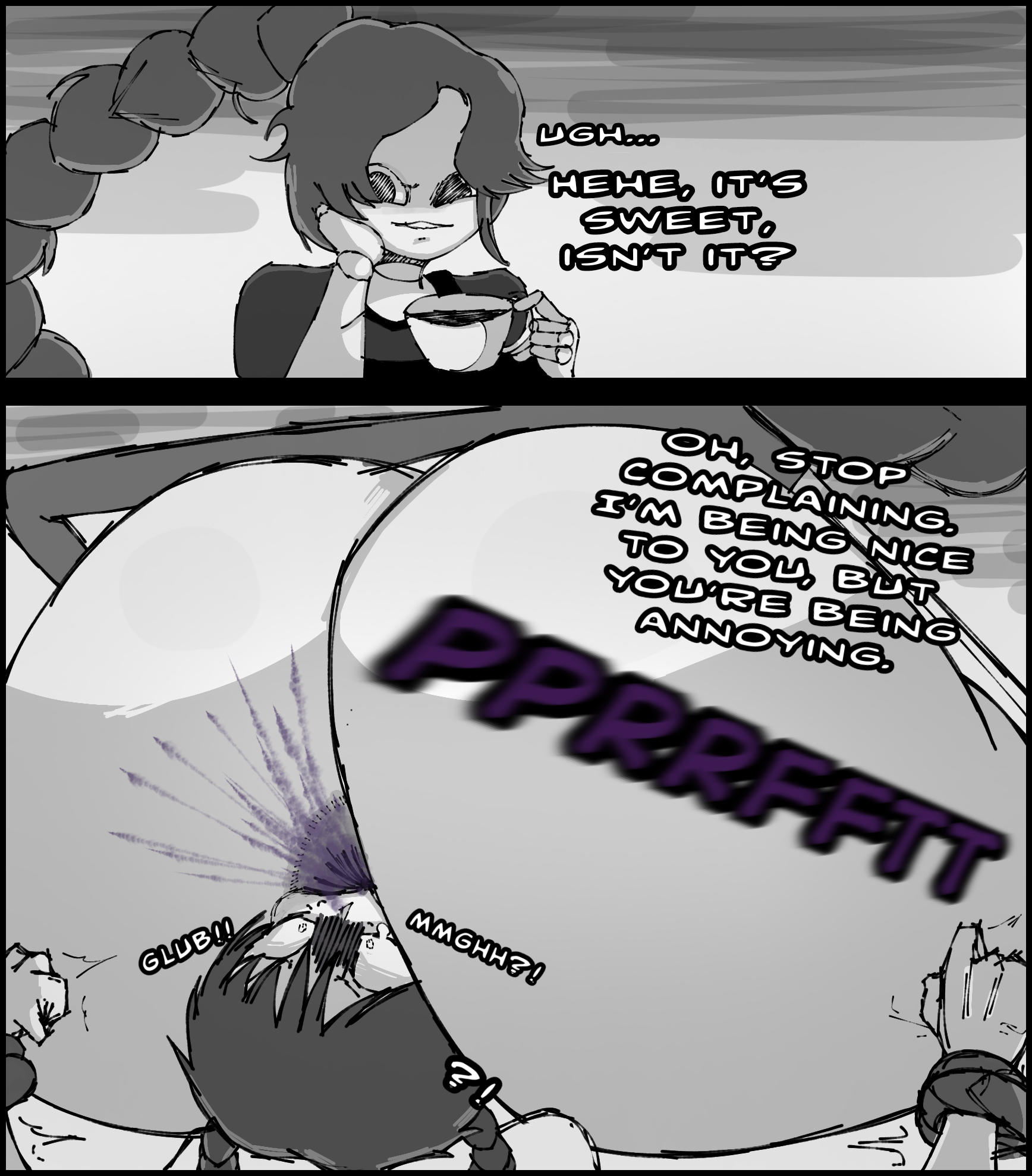 , 1girls, 2026, 2026s, 2d, 2d (artwork), 2d artwork, alternate ass size, alternate version available, angry, angry face, animate inanimate, ass, ass focus, back, back view, big ass, big butt, big thighs, black and white, black dress, black eyes, bottom heavy, braid, braided hair, braided ponytail, braids, butt focus, curvy, curvy female, curvy figure, digital art, digital drawing, digital drawing (artwork), digital media, digital media (artwork), digital painting, digital painting (artwork), doll, doll girl, doll joints, eating farts, english, english dialogue, english text, eyelashes, facesitting, fart, fart cloud, fart fetish, farting, farting in face, farting on another, farting on face, female, female focus, fully clothed, fully clothed female, greyscale, gutsboi, hair, humanoid, humanoid female, inanimate animate, large ass, large butt, large thighs, lily lovebraids, living toy, long hair, long purple hair, looking back, mascot horror, mob entertainment, mob games, monochrome, no panties, no underwear, noseless, not furry, overall dress, overall skirt, overalls, ponytail, ponytail (hair), ponytail female, poppy playtime, poppy playtime (chapter 5), purple hair, purple shirt, scat, sitting, sitting down, sitting on another, sitting on face, sitting on person, sketch, smile, smiling, star, star (symbol), suspenders, text, thick, thick ass, thick butt, thick hips, thick legs, thick thighs, video games, wide hips