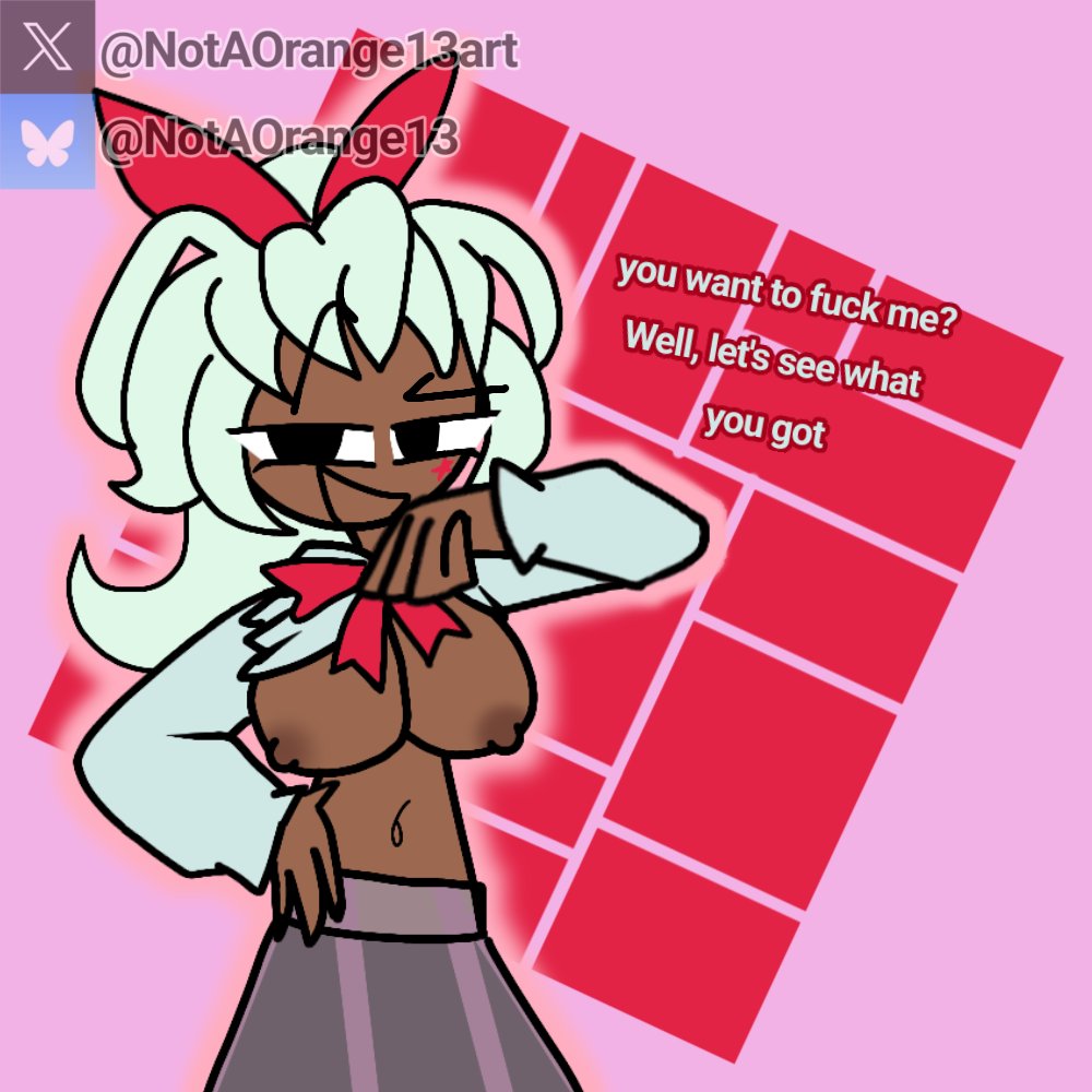 1girls, 2d, areolae, bluesky username, bow, brawler (tds), breasts, breasts out, dark skin, dark-skinned female, english text, female, lovestriker brawler, nipples, notaorange13 (artist), official alternate costume, red bow, roblox, roblox game, robloxian, self upload, shirt lift, showing breasts, solo, solo female, tagme, text, tower defense simulator, twitter username, watermark