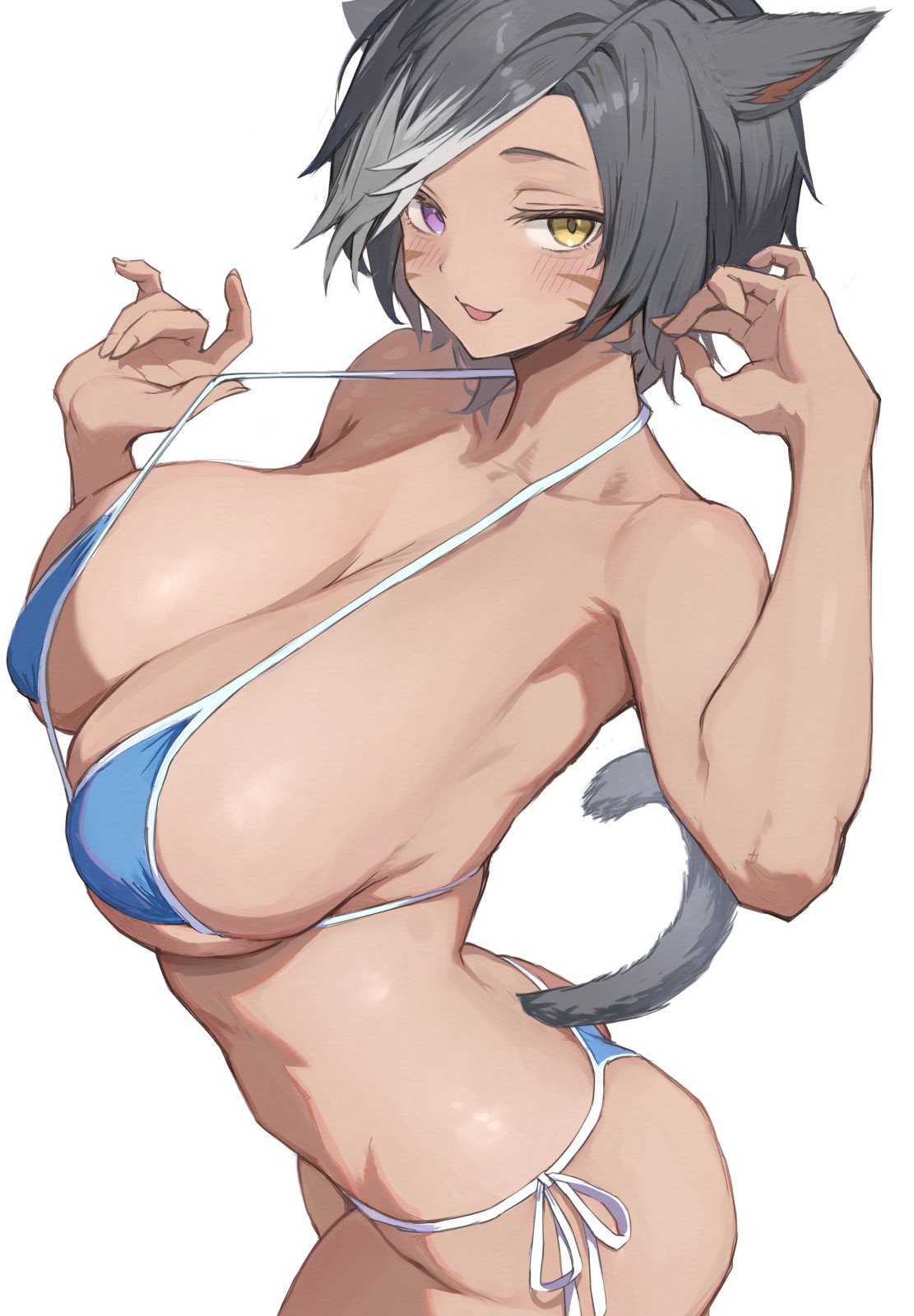 ass, bikini, breasts, cat girl, catgirl, female, final fantasy xiv, huge breasts, miqo'te, sideboob, torisanff14